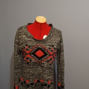 Southwestern Boho Marled Pullover Sweater - Tribal Diamond Print